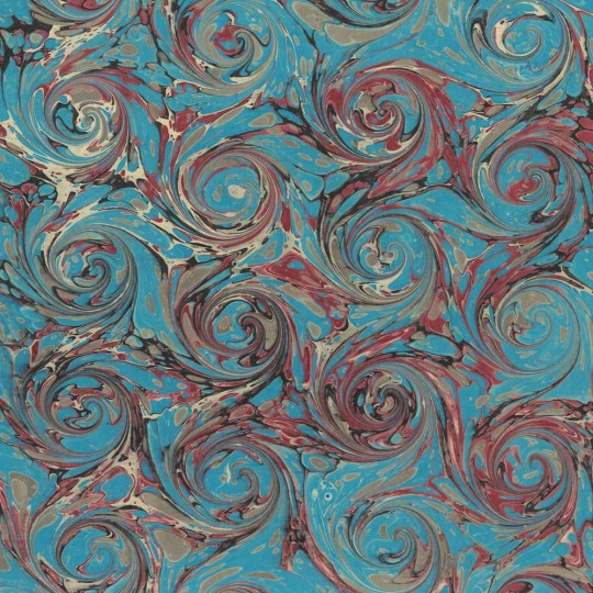 Hand Marbled Paper French Curl Pattern in Blue and Black ~ Berretti Marbled Arts